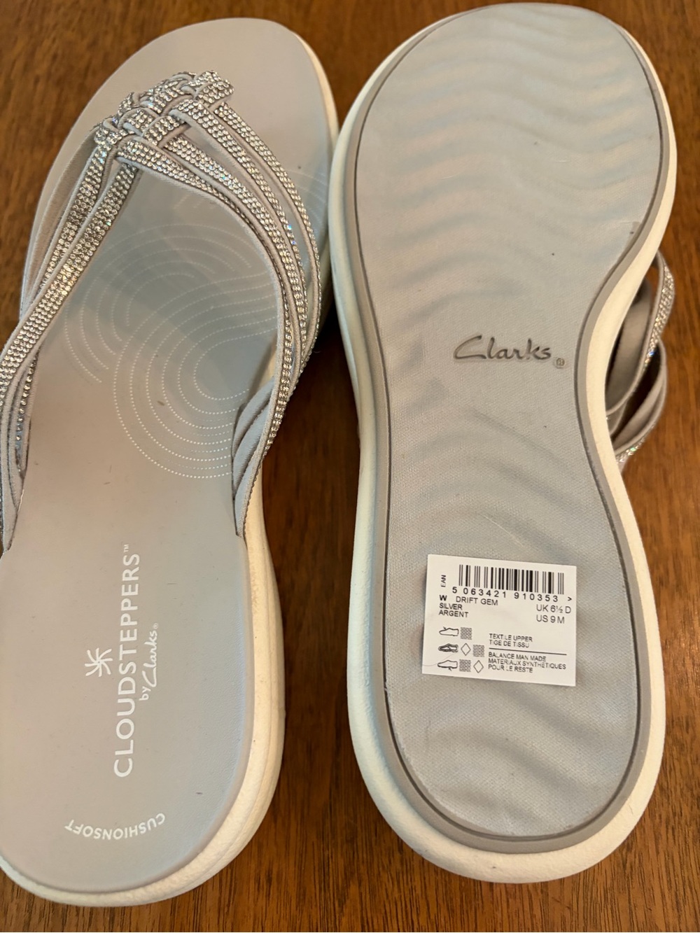Clarks Silver Crystal-Strap Cloudsteppers Thong Sandals - Picture 4 of 5
